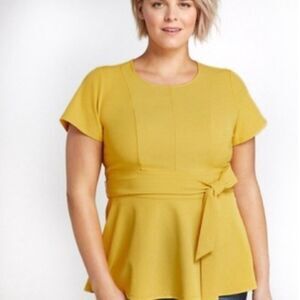 LANE BRYANT Lena Top Round Neckline Butterscotch Self Tie Belt Plus Size 16